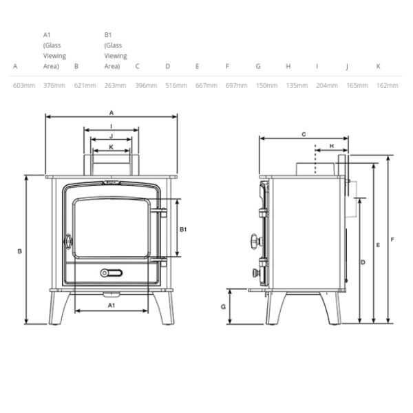 Stovax County 8 Woodburner Dimensions