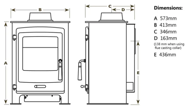 Portway P1 Balanced Flue Freestanding Gas Stove Dimensions