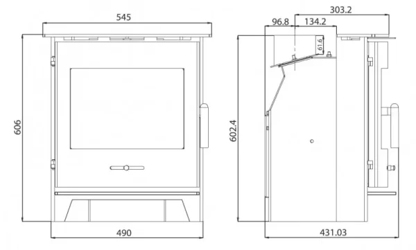 Pevex Newbourne 40i Inset Multifuel Stove Dimensions